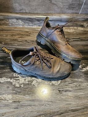 Dr. Martens Brown Leather Slip-On Oxford with Yellow Stitching
